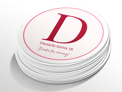 Personalised Round Birthday Sticker Labels, party label, surprise party, birthday label