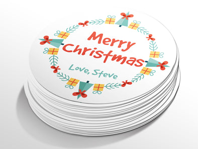 Personalised Round Christmas Sticker Labels, party label, surprise party, holiday sticker