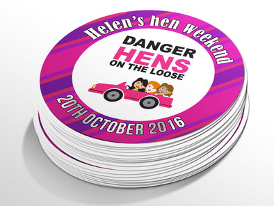 Personalised Round Hen Party Sticker Labels, party label, surprise party, custom sticker