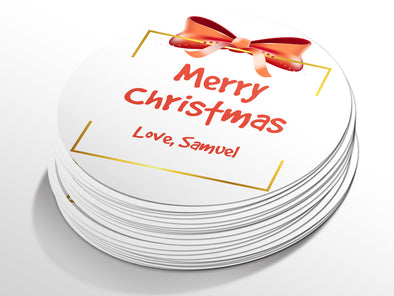 Personalised Round Christmas Sticker Labels, party label, surprise party, holiday sticker