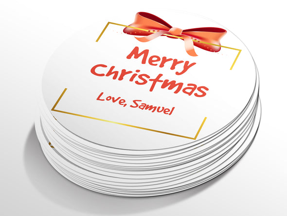 Personalised Round Christmas Sticker Labels, party label, surprise party, holiday sticker