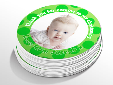 Personalised Round Baptism Photo Sticker Labels, Christening sticker, custom sticker