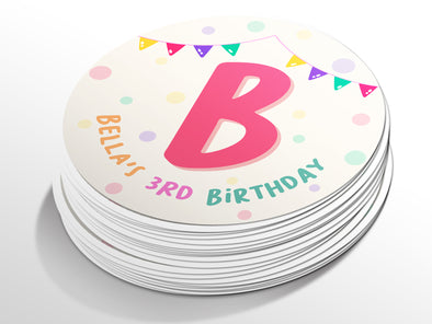 Personalised Round Birthday Sticker Labels, party label, surprise party, birthday label