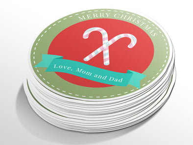 Personalised Round Christmas Sticker Labels, party label, surprise party, holiday sticker