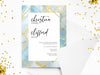 Personalised Blue and Gold Geometric Wedding Invitations with Envelopes