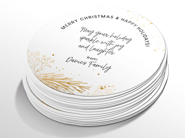 Personalised Round Christmas Sticker Labels, party label, surprise party, holiday sticker