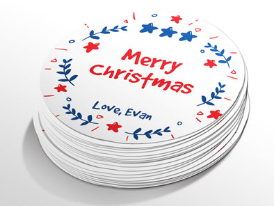 Personalised Round Christmas Sticker Labels, party label, surprise party, holiday sticker