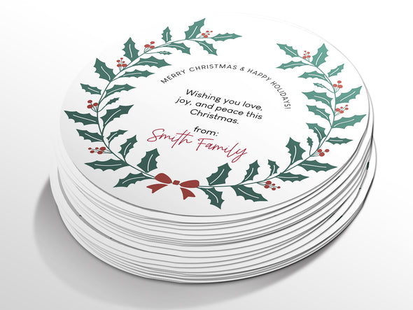 Personalised Round Christmas Sticker Labels, party label, surprise party, holiday sticker
