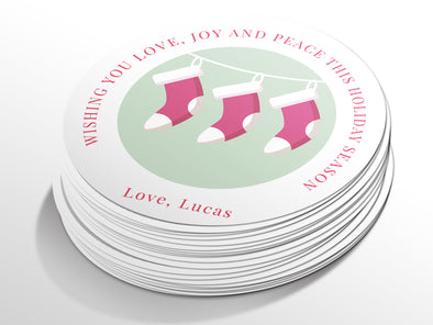 Personalised Round Christmas Sticker Labels, party label, surprise party, holiday sticker