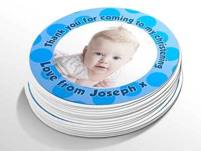 Personalised Round Baptism Photo Sticker Labels, Christening sticker, custom sticker