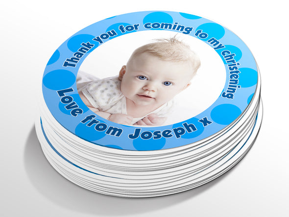 Personalised Round Baptism Photo Sticker Labels, Christening sticker, custom sticker