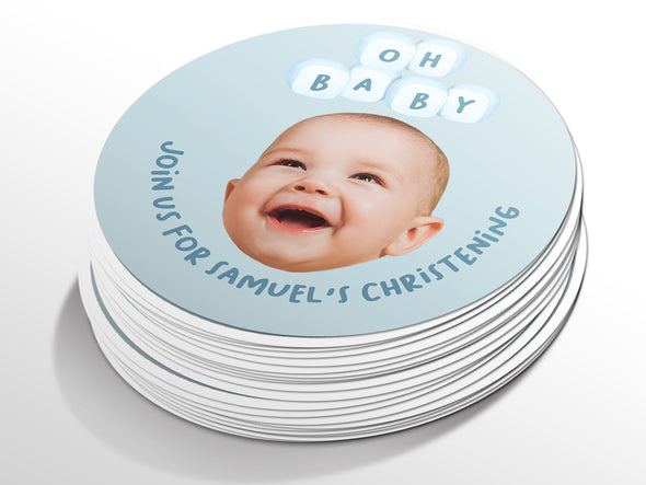 Personalised Round Baptism Photo Sticker Labels, Christening sticker, custom sticker