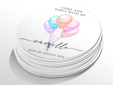 Personalised Round Birthday Sticker Labels, party label, surprise party, birthday label