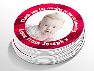 Personalised Round Baptism Photo Sticker Labels, Christening sticker, custom sticker