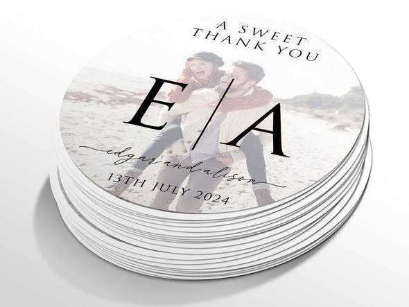 Personalised Round Sticker Wedding Photo Labels, Party bag, invitation sticker, custom logo