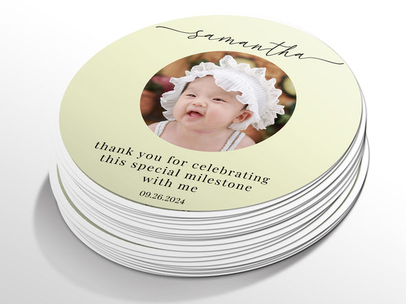 Personalised Round Baptism Photo Sticker Labels, Christening sticker, custom sticker
