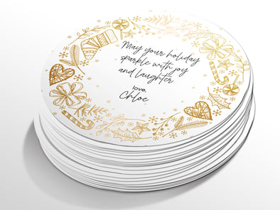Personalised Round Christmas Sticker Labels, party label, surprise party, holiday sticker