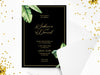 Personalised Minimalist Black and Green Leaves Wedding Invitations with Envelopes