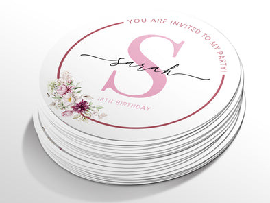 Personalised Round Birthday Sticker Labels, party label, surprise party, birthday label