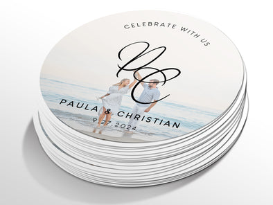 Personalised Round Sticker Wedding Photo Labels, Party bag, invitation sticker, custom logo