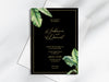 Personalised Minimalist Black and Green Leaves Wedding Invitations with Envelopes
