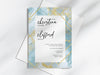 Personalised Blue and Gold Geometric Wedding Invitations with Envelopes