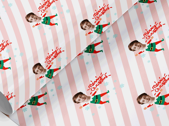 Personalised Christmas funny face photo elf Gift Wrap/Wrapping Paper