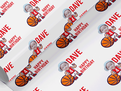 Personalised Birthday face photo basketball themed Gift Wrap/Wrapping Paper