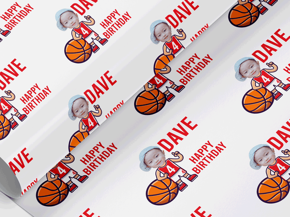 Personalised Birthday face photo basketball themed Gift Wrap/Wrapping Paper