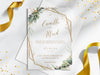 Personalised Sage Leaves and Gold Wedding Invitations with Envelopes