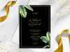 Personalised Minimalist Black and Green Leaves Wedding Invitations with Envelopes