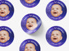 Personalised Round Birthday Photo Sticker Labels, party label, surprise party, custom birthday sticker