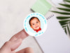 Personalised Round Birthday Photo Sticker Labels, party label, surprise party, custom birthday sticker