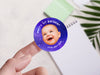 Personalised Round Birthday Photo Sticker Labels, party label, surprise party, custom birthday sticker