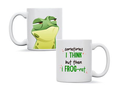 Personalised 'sometimes I think but then I frogret' mug
