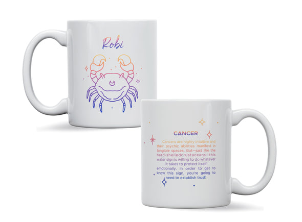 Personalised Zodiac star sign Cancer mug, custom mug, birthday gift