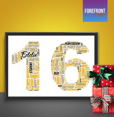 Personalised 16th birthday word art print - Forefrontdesigns