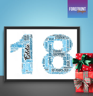 Personalised 18th birthday word art print - Forefrontdesigns