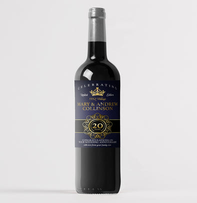 Personalised 20th wedding anniversary wine bottle label - Forefrontdesigns