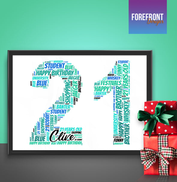 Personalised 21st birthday word art print - Forefrontdesigns