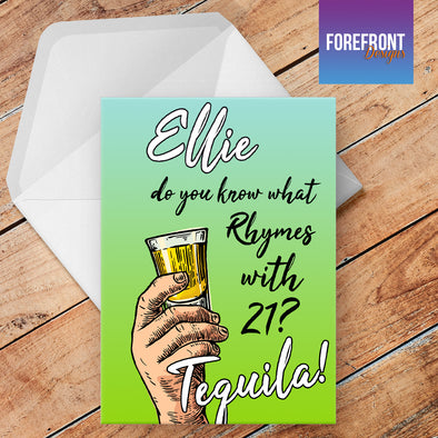 'What rhymes with Tequila' Personalised Greeting card - Forefrontdesigns