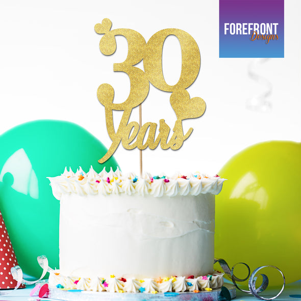 Personalised 30 years Birthday/Anniversary Custom glitter cake topper - Any wording/age - Forefrontdesigns