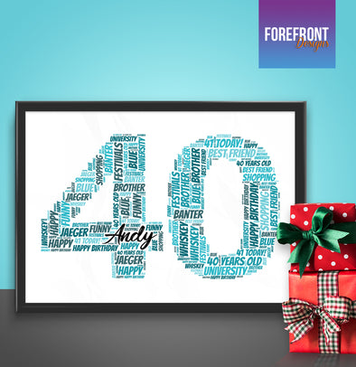 Personalised 40th birthday word art print - Forefrontdesigns