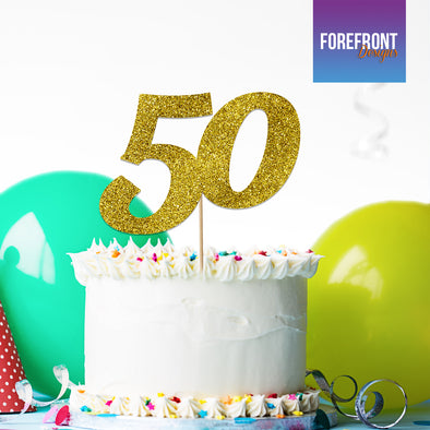 Personalised 50th Birthday glitter cake topper - Any number/wording - Forefrontdesigns