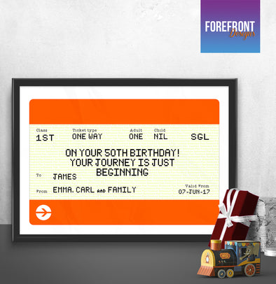 Personalised train ticket birthday print - Forefrontdesigns