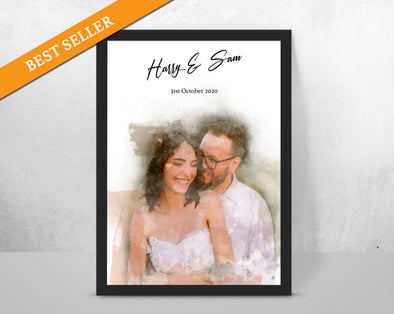 Personalised Wedding couple watercolour portrait print