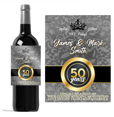 Personalised 50th Golden Wedding Anniversary wine bottle label