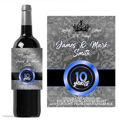 Personalised 1st/5th/10th Anniversary wine bottle label