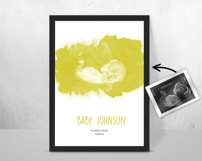 Personalised Baby Scan Ultrasound Watercolour Print