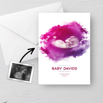 Personalised Baby Scan Ultrasound Watercolour greeting card